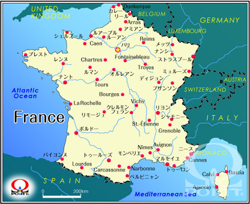 フランス地図 日本語 英語 旅行情報 時刻 天気 国旗 Map Of France