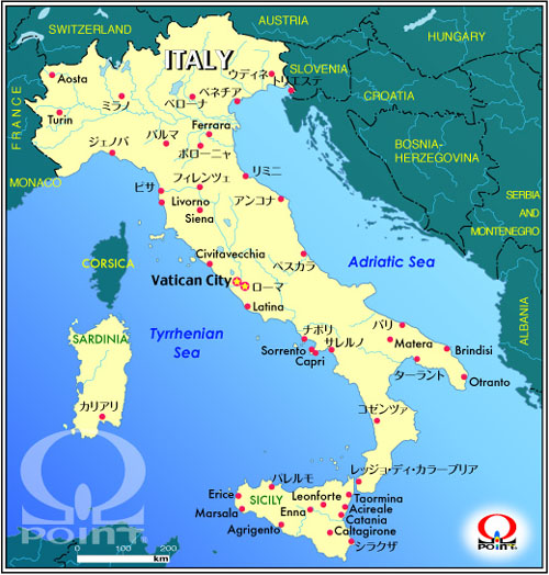 イタリア地図 日本語都市名 と旅行情報 イタリア地図 シチリア島地図 ナポリ周辺地図 Map Of Italy