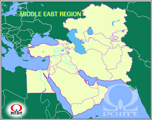 中近東白地図（中東地図）　Middle East Map